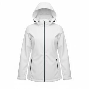 Eddie Bauer Women's Cream Color Nylon Softshell Hoodie Jacket Size L